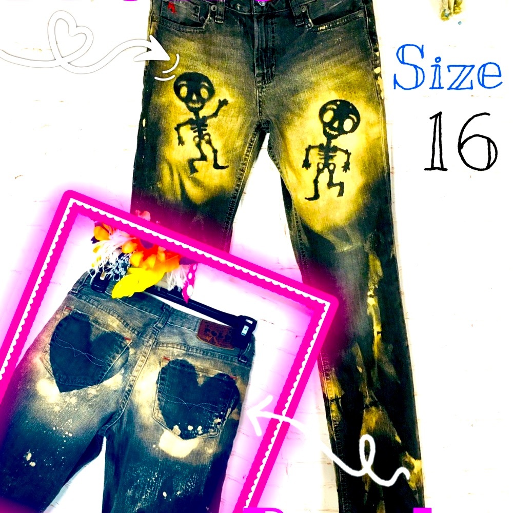 💀 Skeleton Bleached Polo Jeans☠️